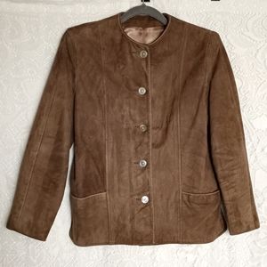 Vintage Genuine Leather Soft Buttery Suede Collarles Jacket Button Front S